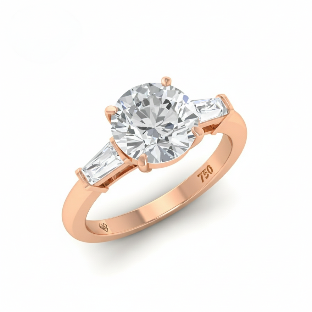 Mary Round Brilliant Cut Diamond Engagement Ring With Tapering Baguette Cut Side Diamond