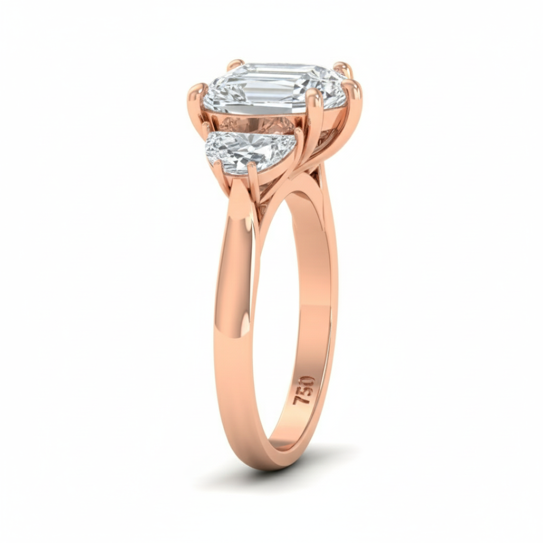 Kamala Heart Cut Diamond Engagement Ring with Half Moon Cut Side Diamonds