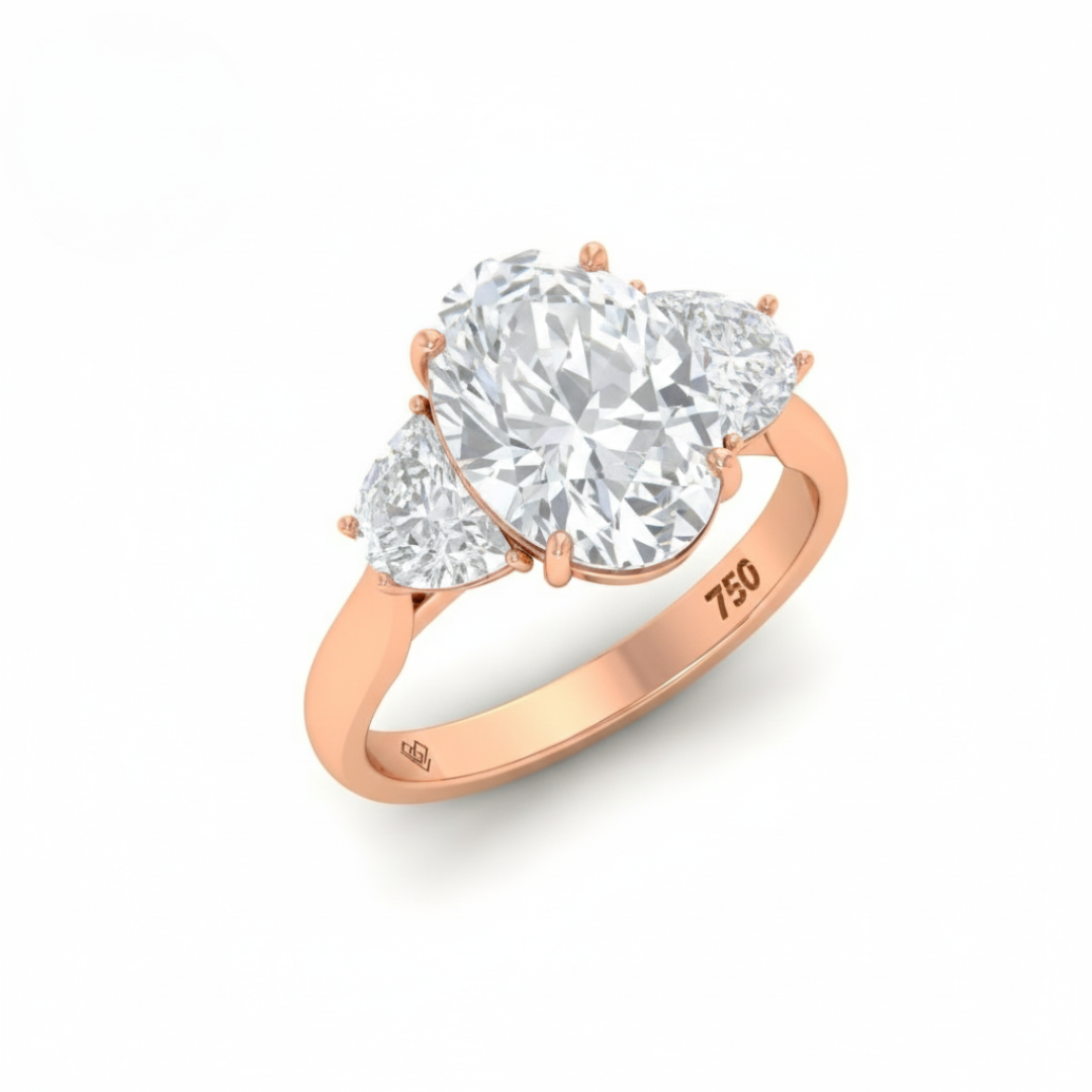 Kamala Oval Cut Diamond Engagement Ring with Half Moon Cut Side Diamonds