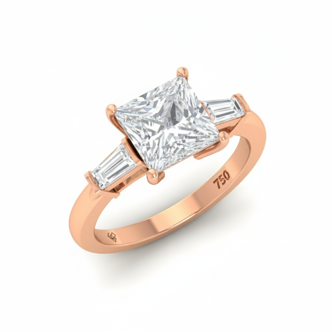 Mary Princess Cut Diamond Engagement Ring With Tapering Baguette Cut Side Diamonds
