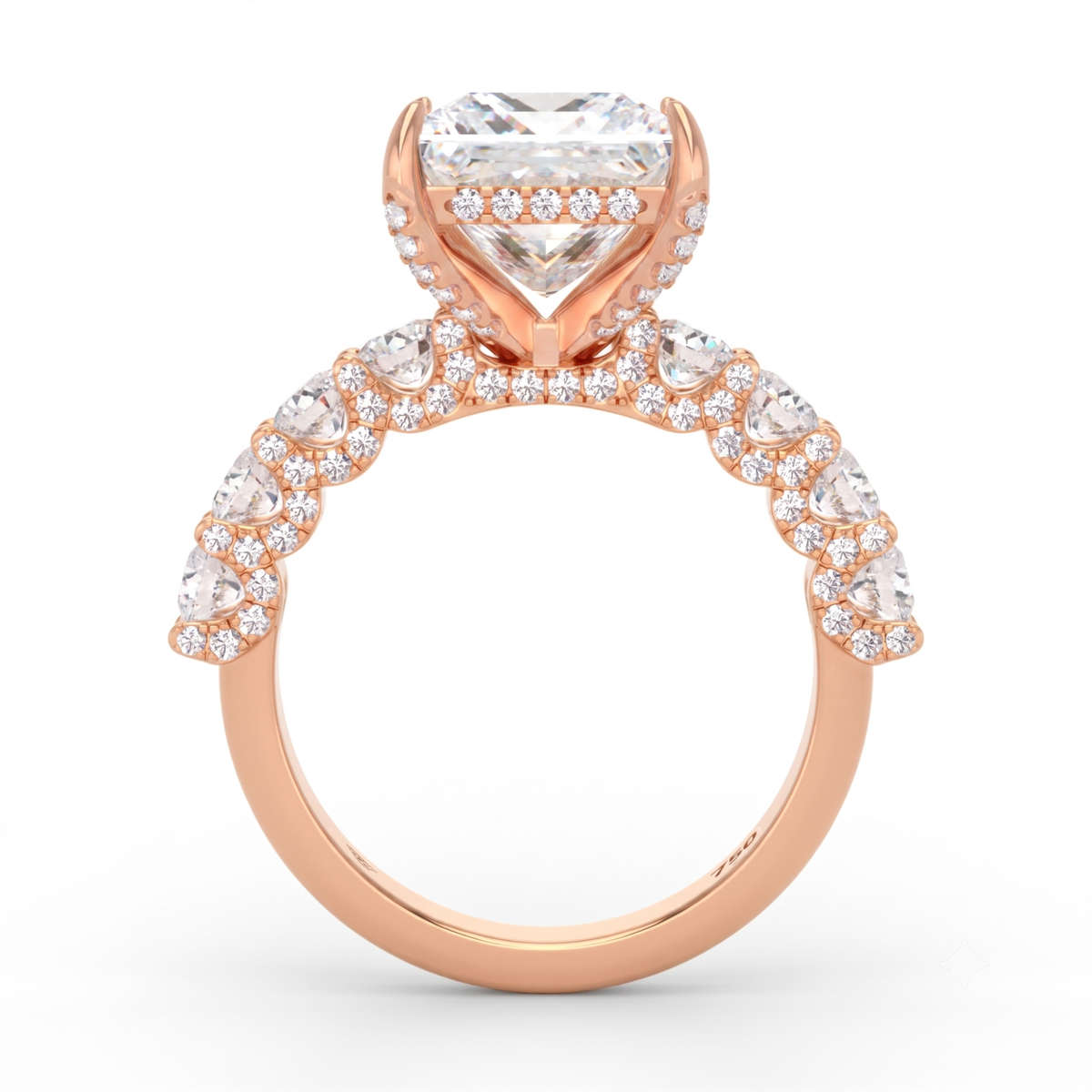 Juliette Princess Lab-Grown Diamond Engagement Ring featuring a Half-Set Diamond Band, Hidden Halo, and Pavé U-Shaped Prong Setting