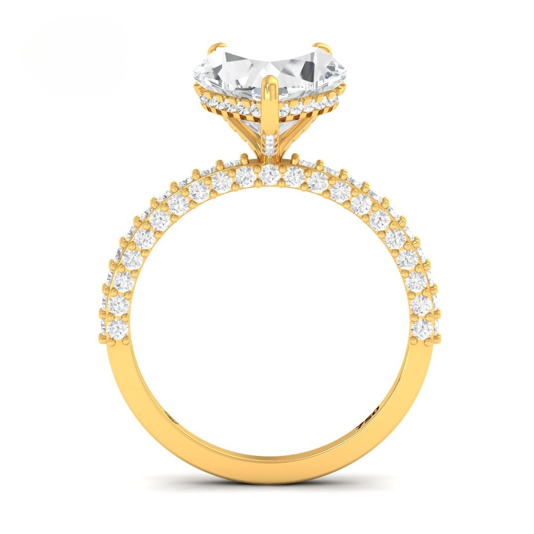 Bague de fiançailles Mia en diamant taille cœur avec halo de diamants cachés et anneau en diamant 3D