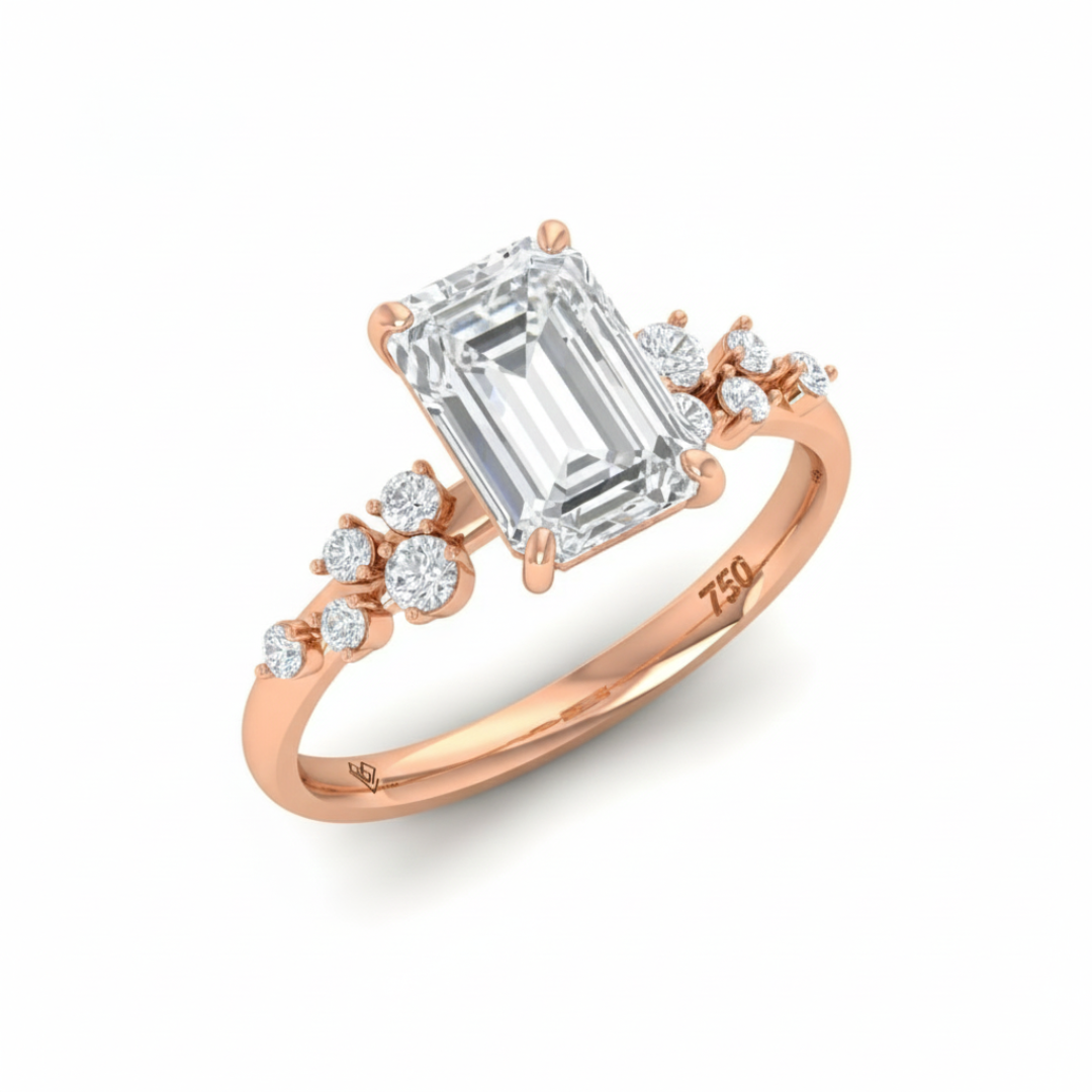 Layla Emerald Cut Diamond Engagement Ring with Accent Band