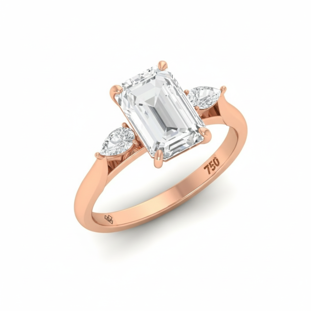 Sofia Emerald Cut Diamond Engagement Ring With A Pear Sides