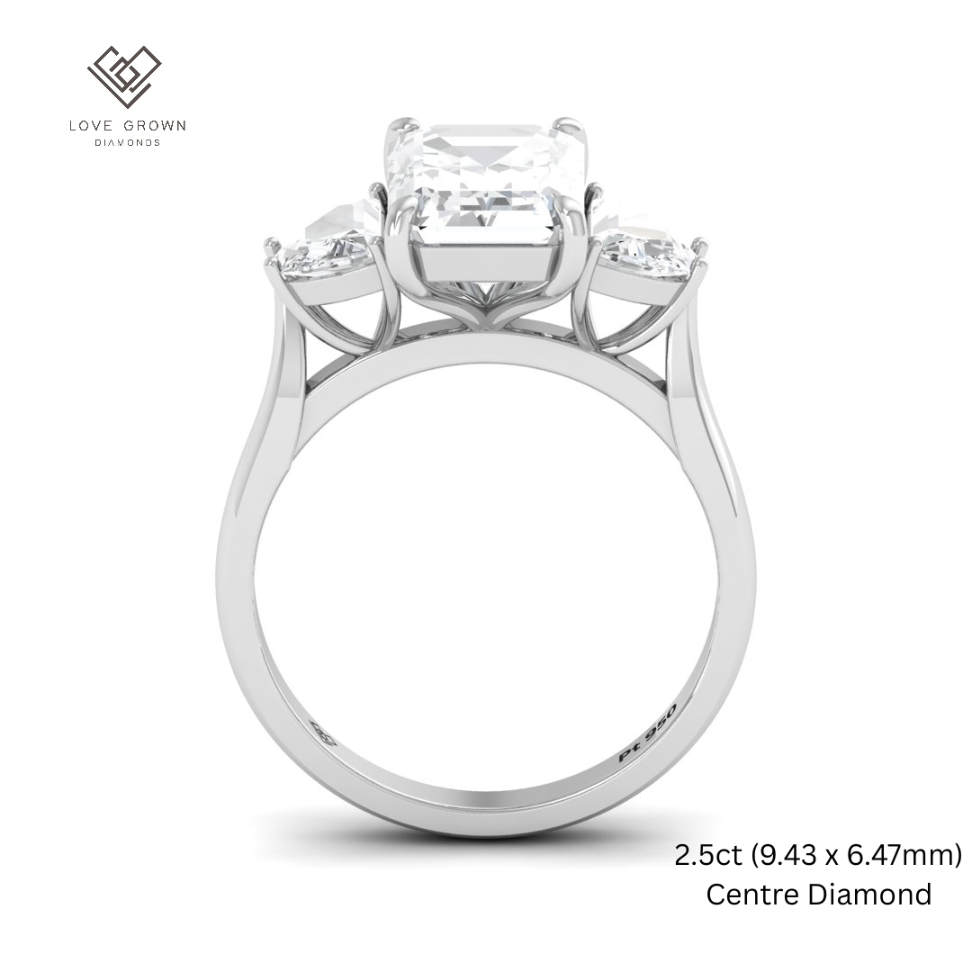 Kamala Emerald Cut Diamond Engagement Ring with Half Moon Cut Sides Diamonds