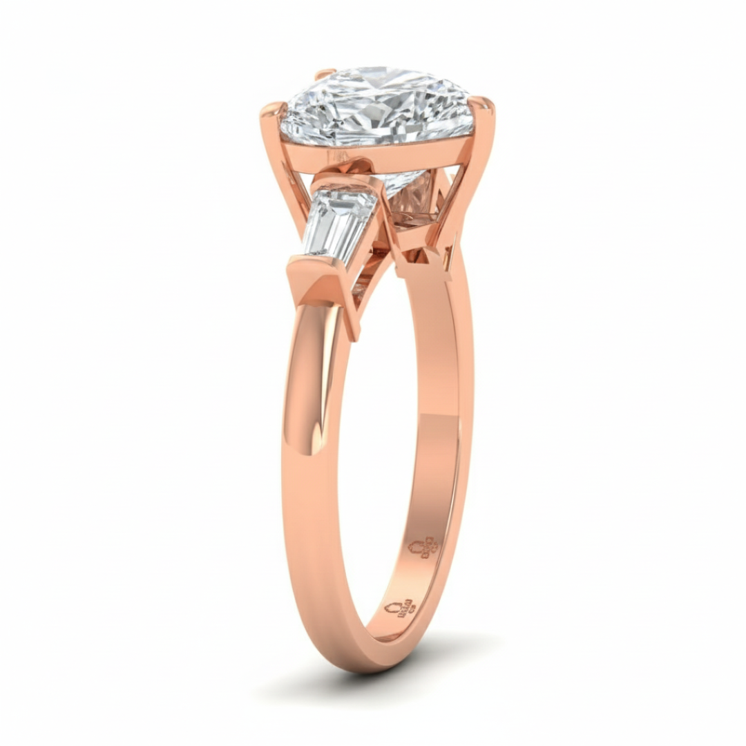Mary Heart Cut Diamond Engagement Ring with Tapering Baguettes Cut Side Diamonds