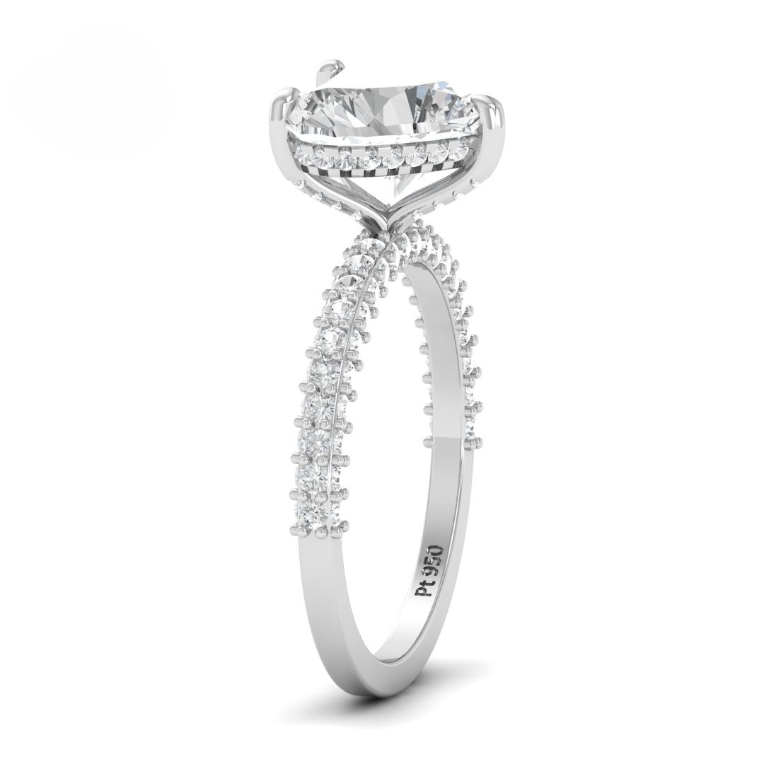 Bague de fiançailles Mia en diamant taille cœur avec halo de diamants cachés et anneau en diamant 3D