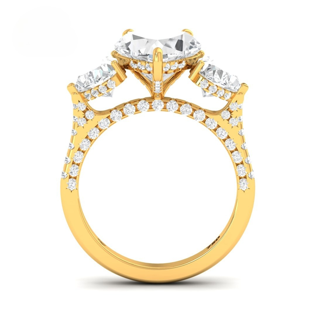 Victoria Heart Cut Diamond Engagement Ring with Heart Cut Side Diamonds and 3D Diamond Band