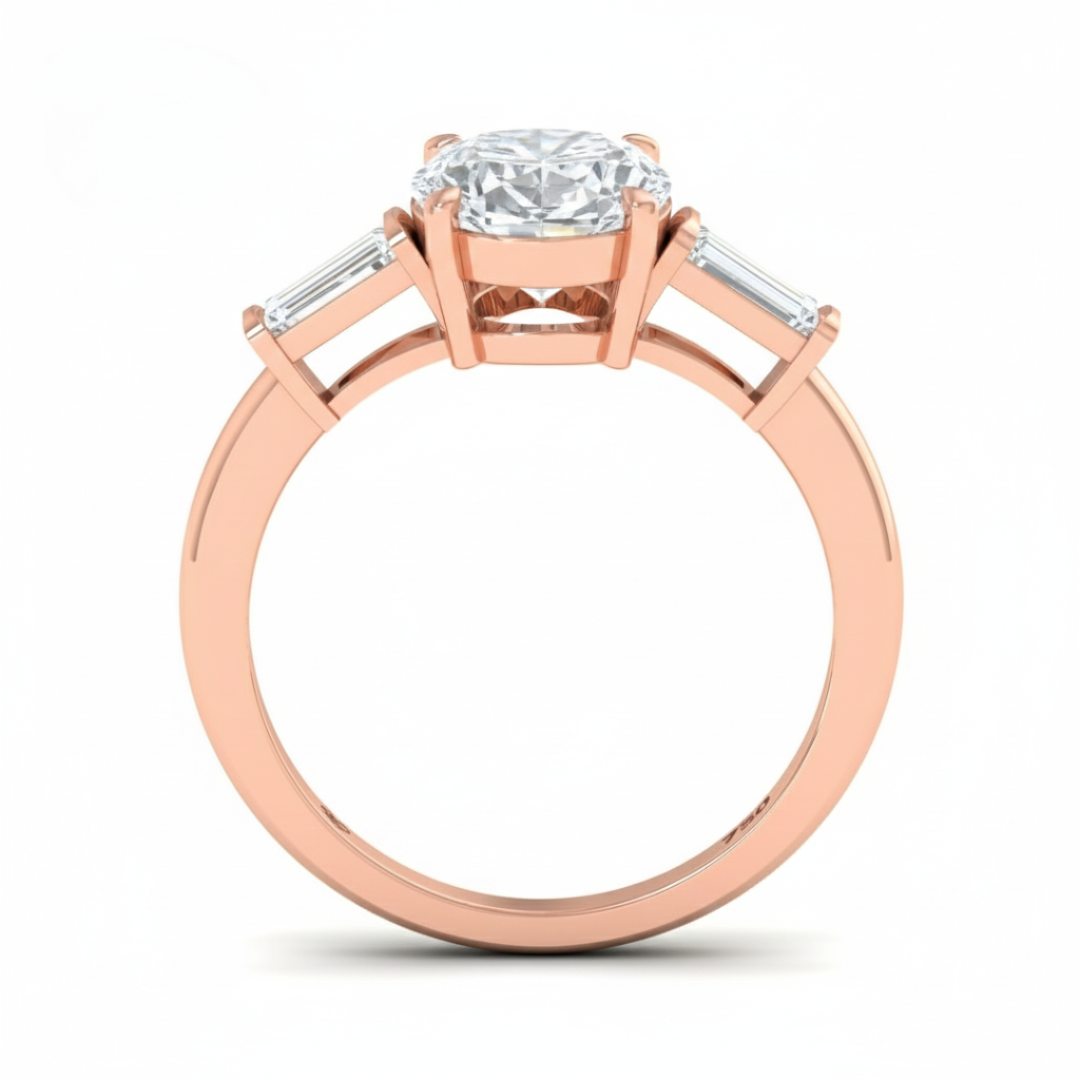 Mary Oval Cut Diamond Engagement Ring With Tapering Baguettes Cut Side Diamond