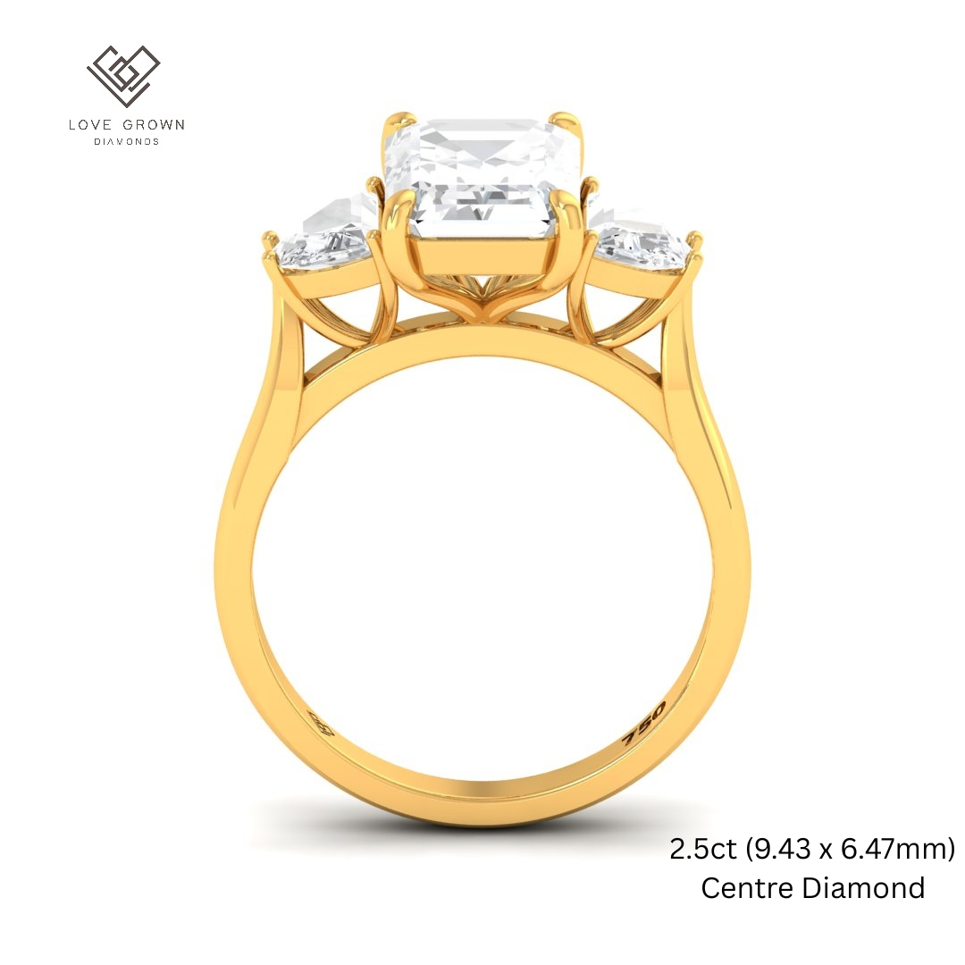 Kamala Emerald Cut Diamond Engagement Ring with Half Moon Cut Sides Diamonds