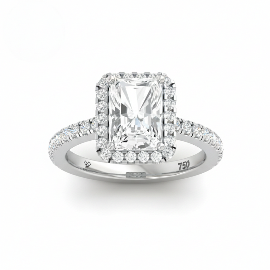 Bella Radiant Cut Diamond Engagement Ring with Diamond Halo & Diamond Band