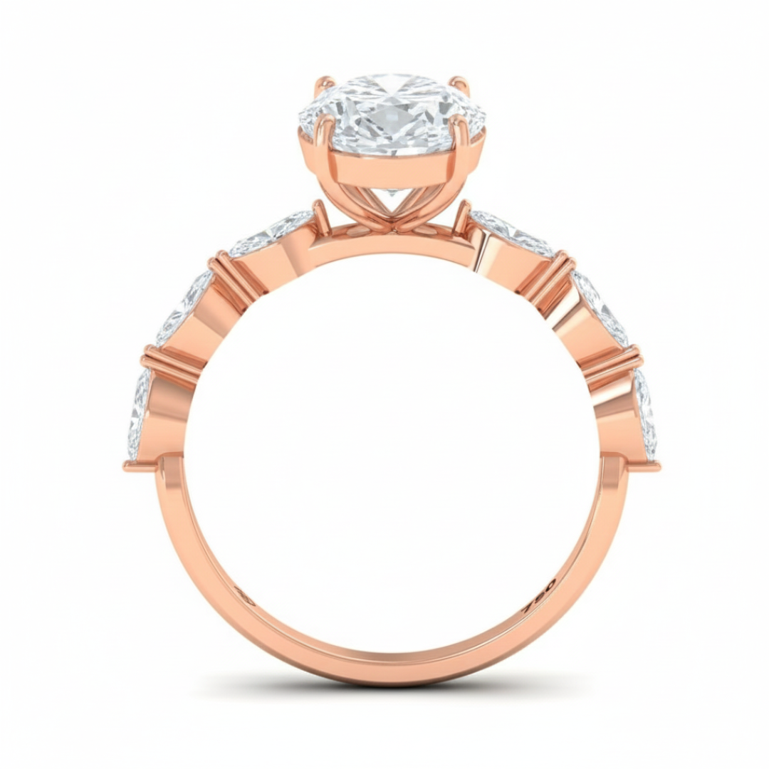 Kasandra Oval Cut Diamond Engagement Ring With A Marquise Cut Diamond Band