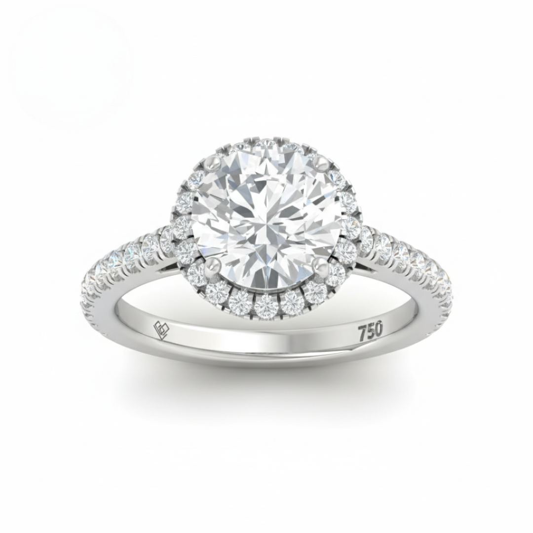 Bella Round Cut Diamond Engagement Ring with Diamond Halo & Diamond Band
