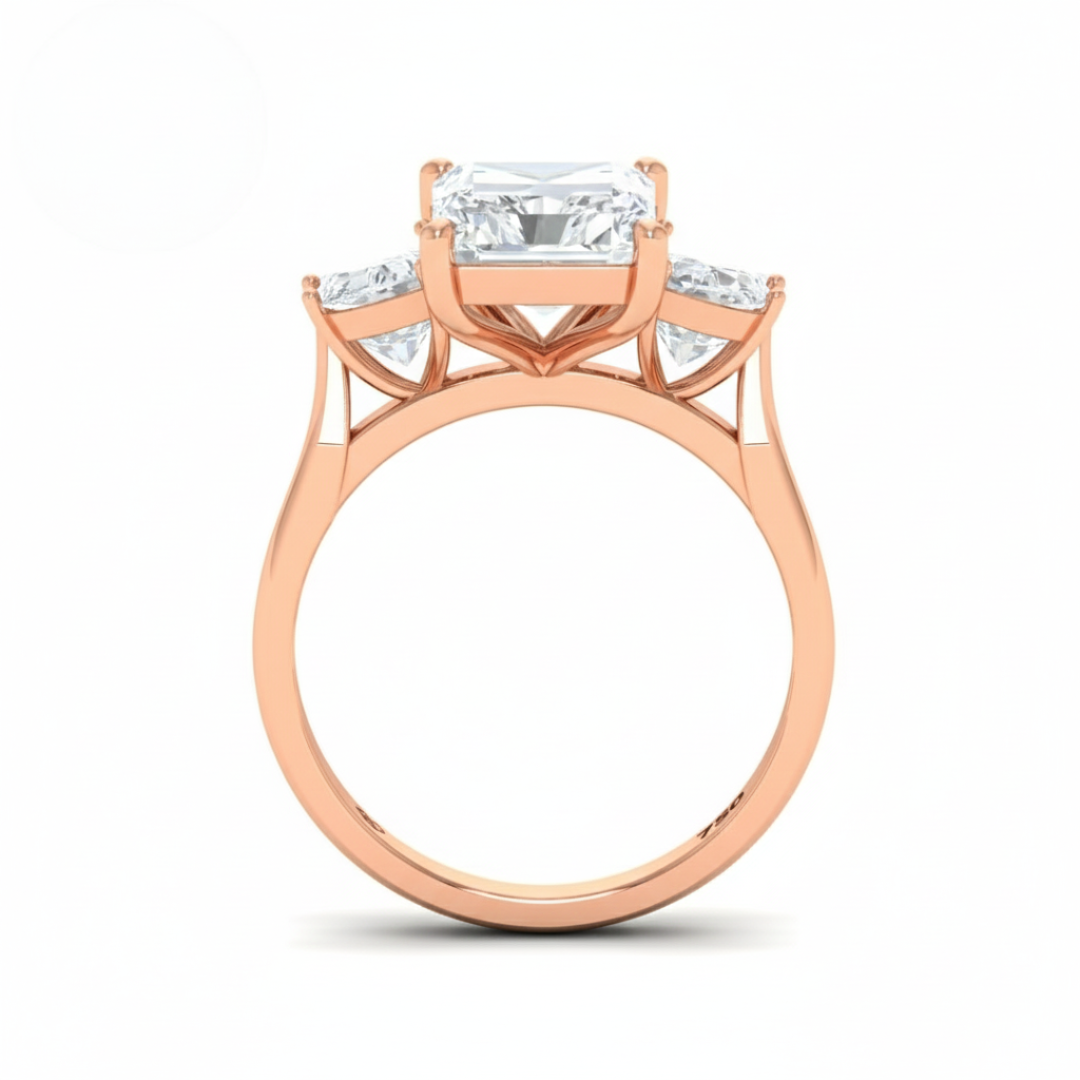 Kamala Radiant Cut Diamond Engagement Ring With Half Moon Cut Side Diamond