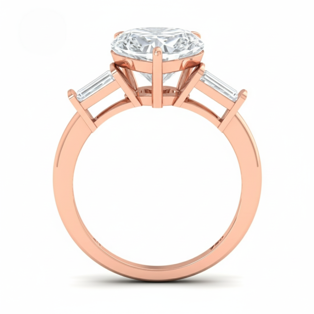Mary Heart Cut Diamond Engagement Ring with Tapering Baguettes Cut Side Diamonds