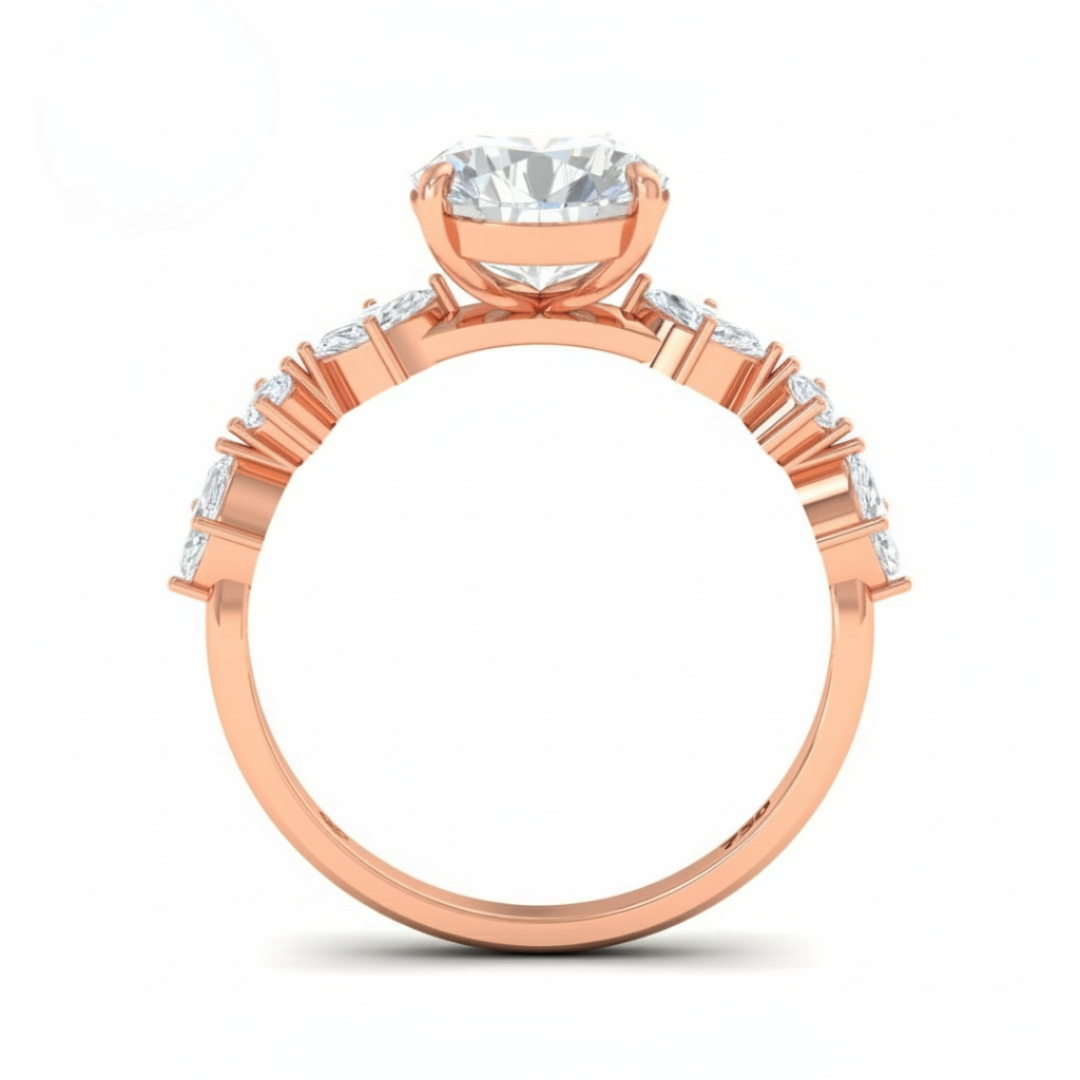 Elizabeth Pear Cut Diamond Engagement Ring With A Marquise And Round Cut Diamond Band