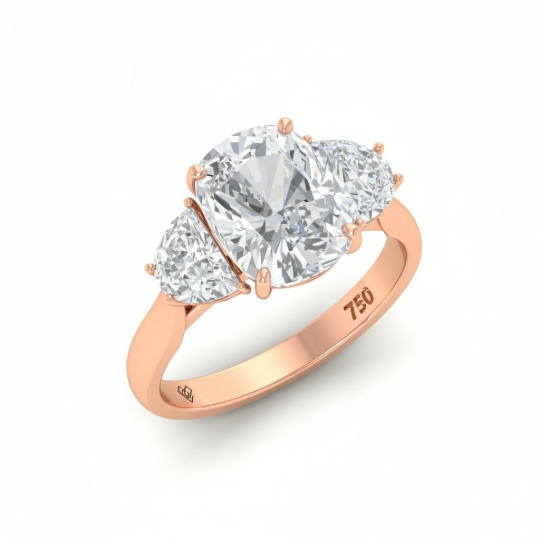 Kamala Cushion Cut Diamond Engagement Ring with Half Moon Cut Side Diamonds