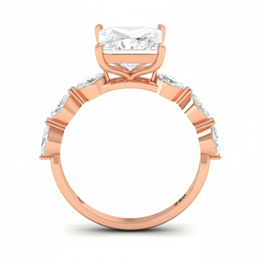 Kasandra Princess Cut Diamond Engagement Ring With A Marquise Cut and Diamond Band