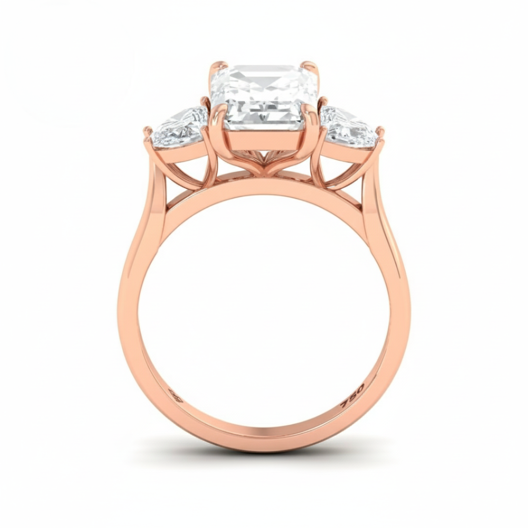 Kamala Emerald Cut Diamond Engagement Ring with Half Moon Cut Sides Diamonds