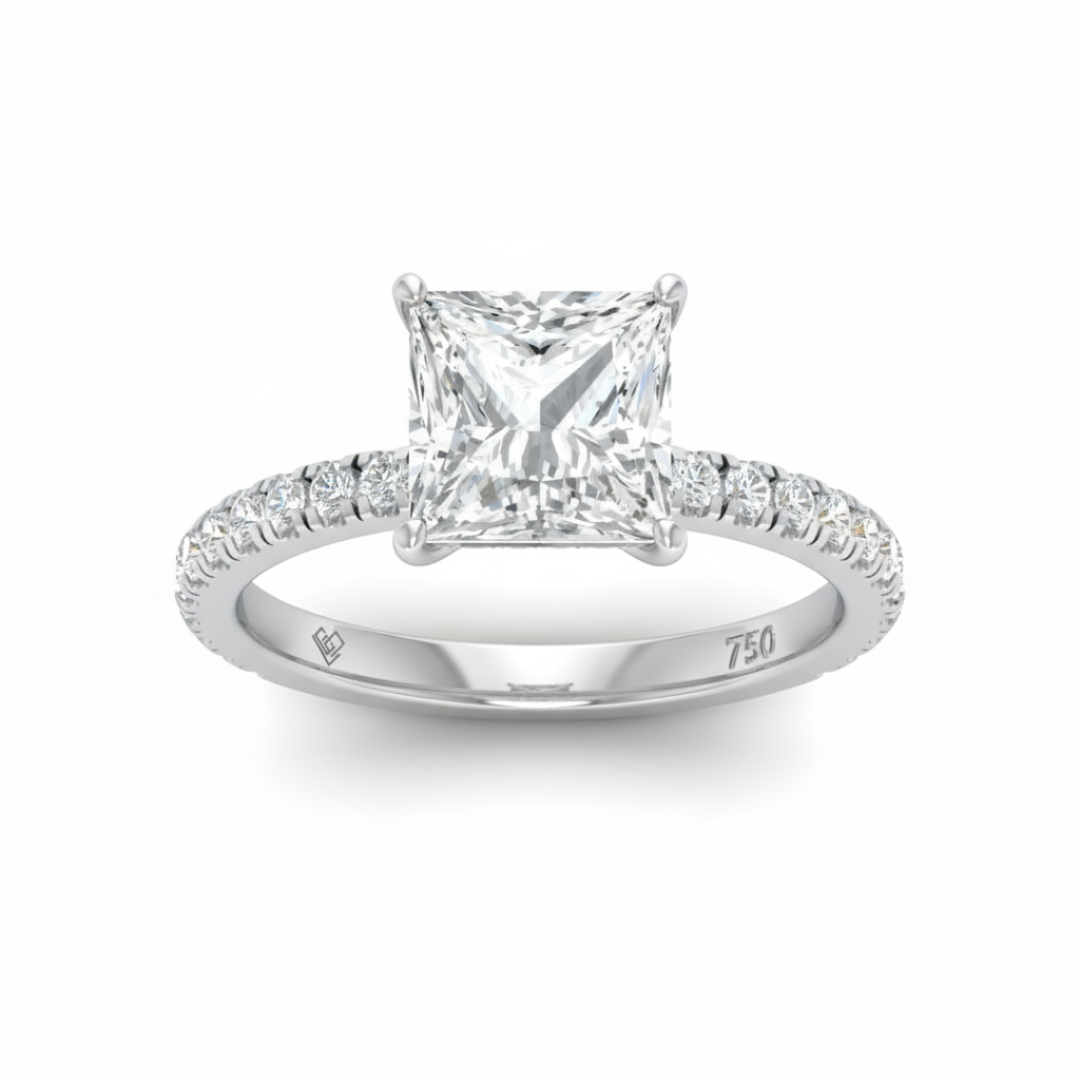 Chloé Princess Cut Diamond Engagement Ring with Diamond Hidden Halo and Diamond Band
