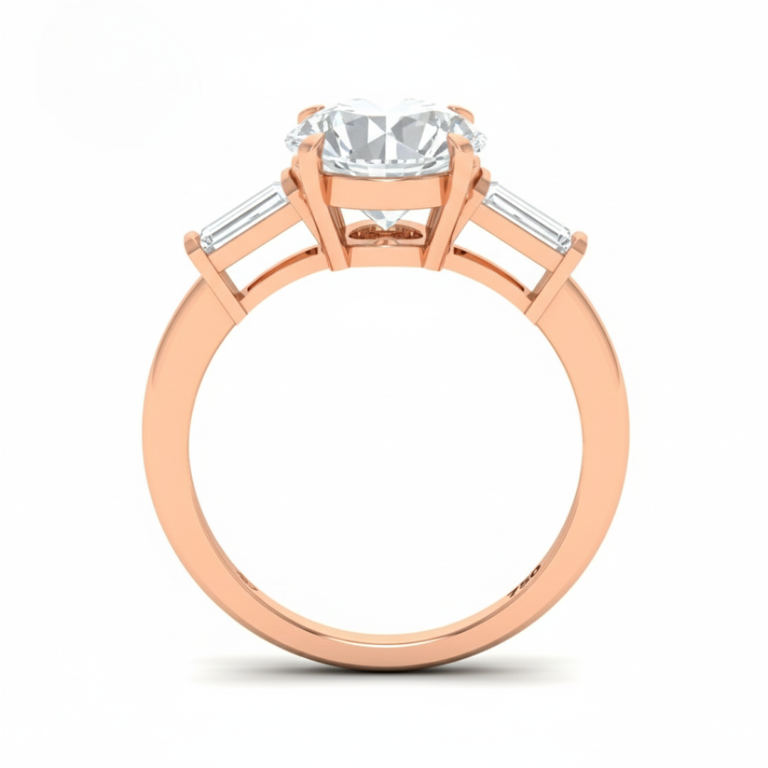 Mary Round Brilliant Cut Diamond Engagement Ring With Tapering Baguette Cut Side Diamond
