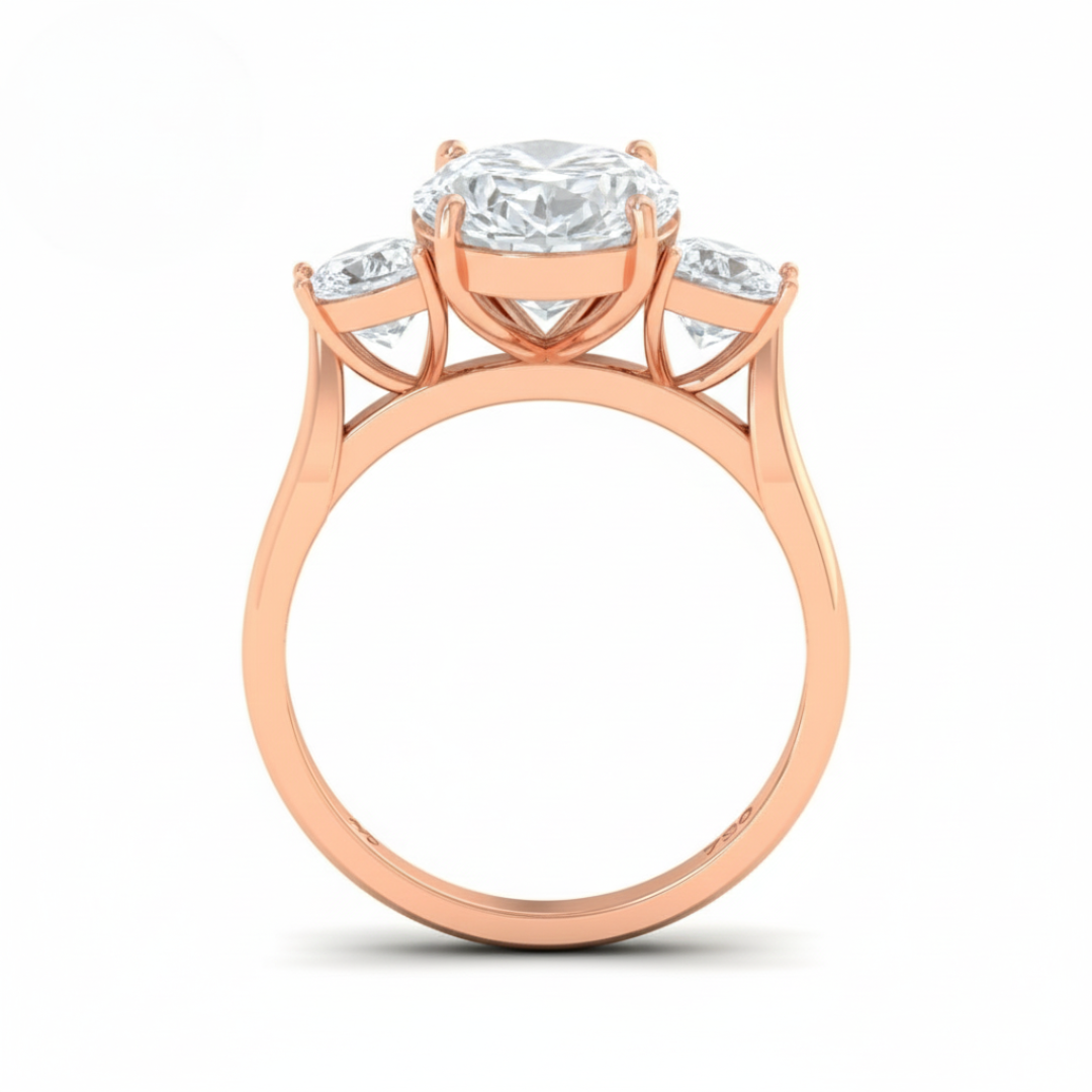 Kamala Oval Cut Diamond Engagement Ring with Half Moon Cut Side Diamonds