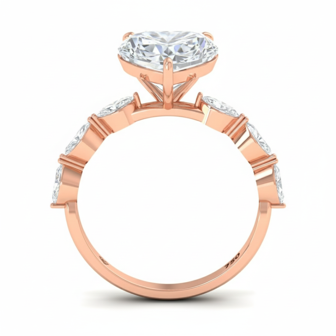 Kasandra Heart Cut Diamond Engagement RIng With A Marquise Cut Diamond Band