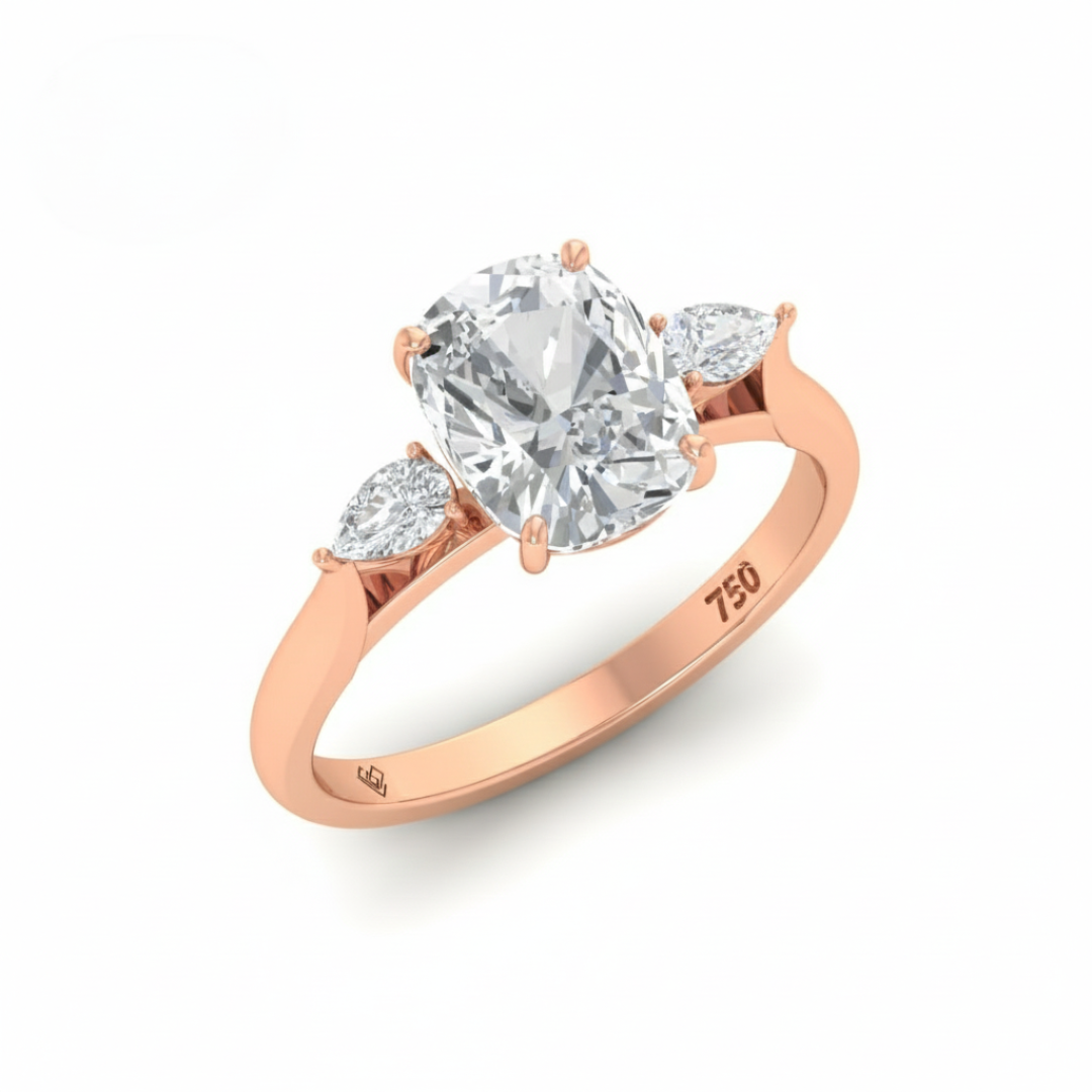 Sofia Cushion Cut Diamond Engagement Ring With A Pear Cut Side Diamonds