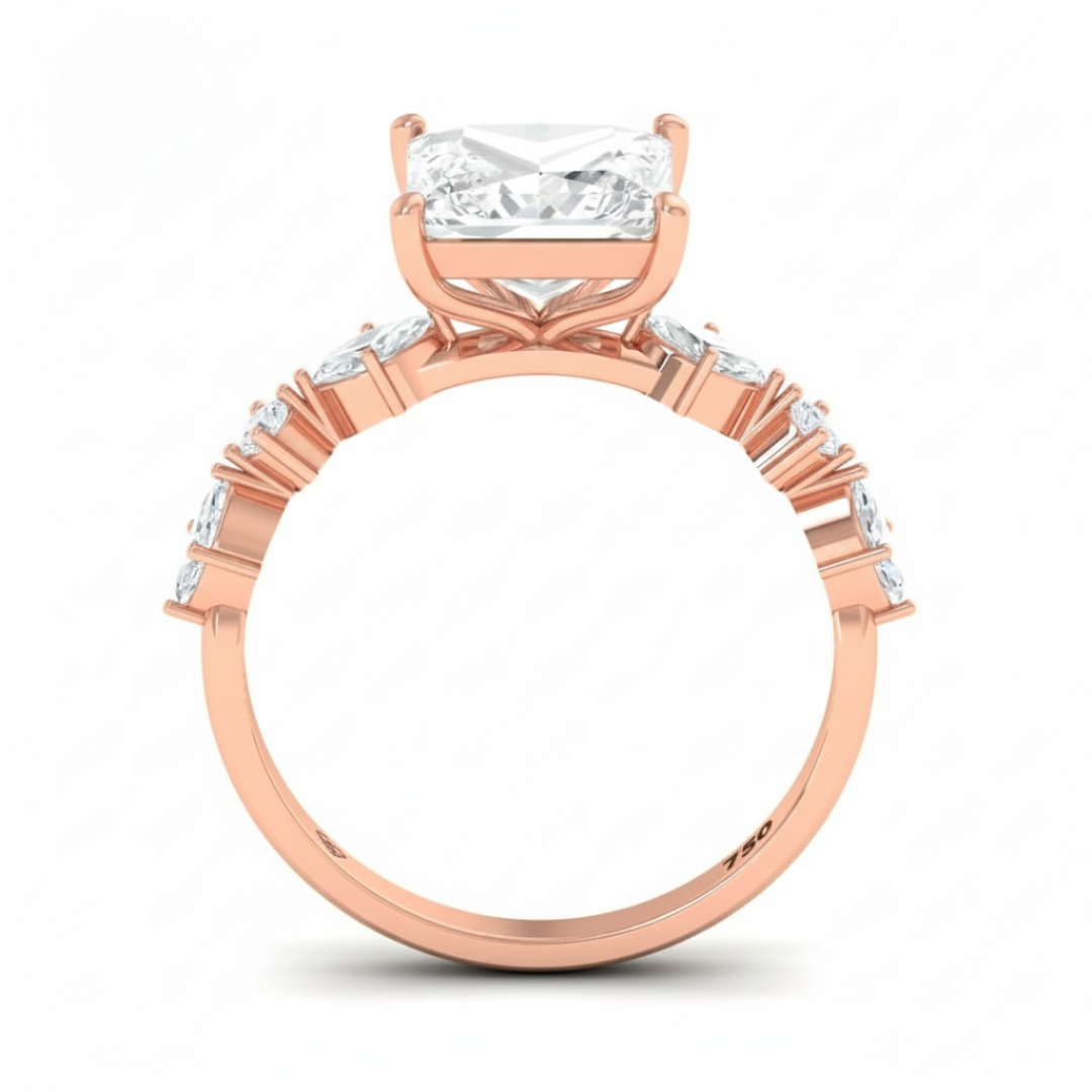 Elizabeth Princess Cut Diamond Engagement Ring With A Marquise and Round Cut Diamond Band