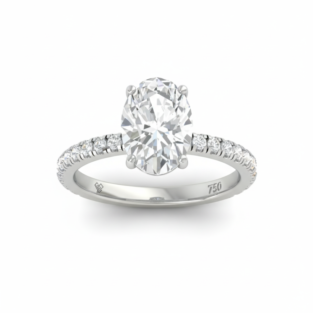Chloé Oval Cut Diamond Engagement Ring with Diamond Hidden Halo and Diamond Band