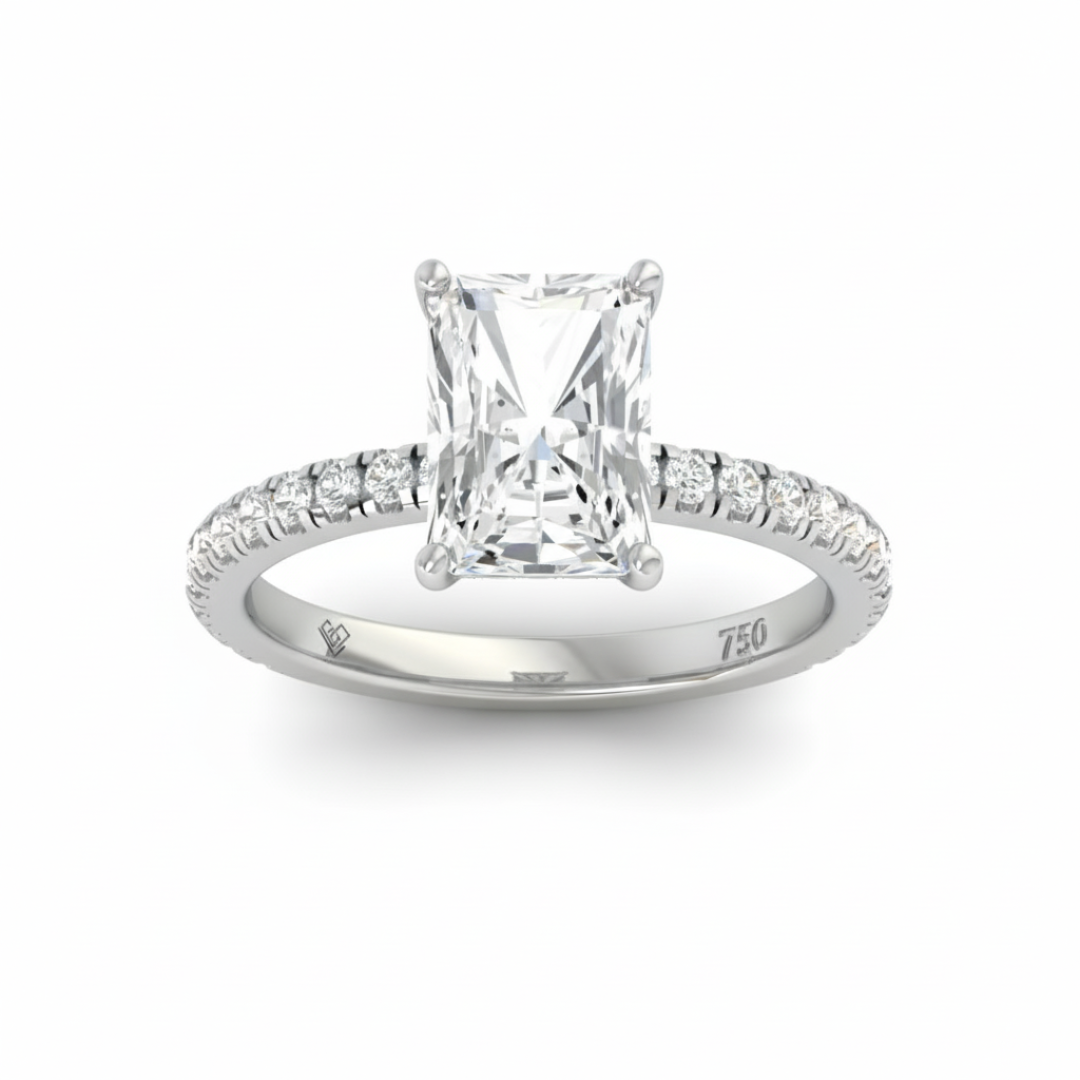 Chloé Radiant Cut Diamond Engagement Ring with Diamond Hidden Halo and Diamond Band