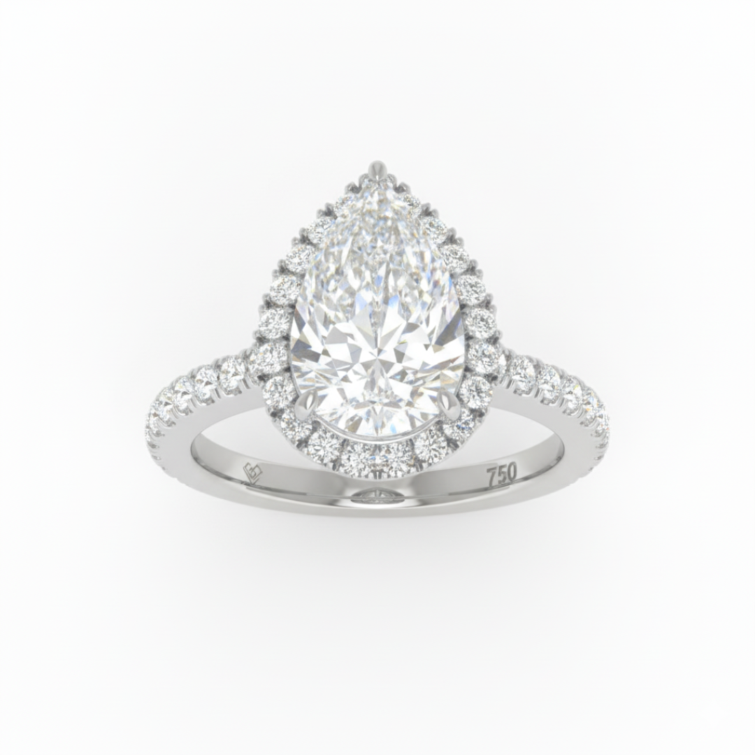 Bella Pear Cut Diamond Engagement Ring with Diamond Halo & Diamond Band