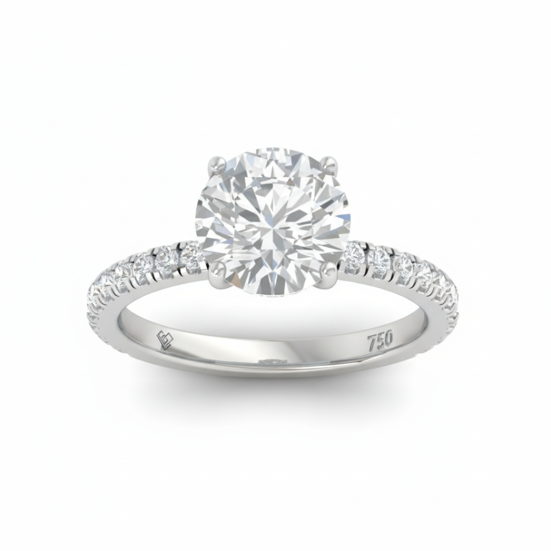 Bague de fiançailles Chloé en diamant taille ronde avec halo de diamants cachés et anneau serti de diamants