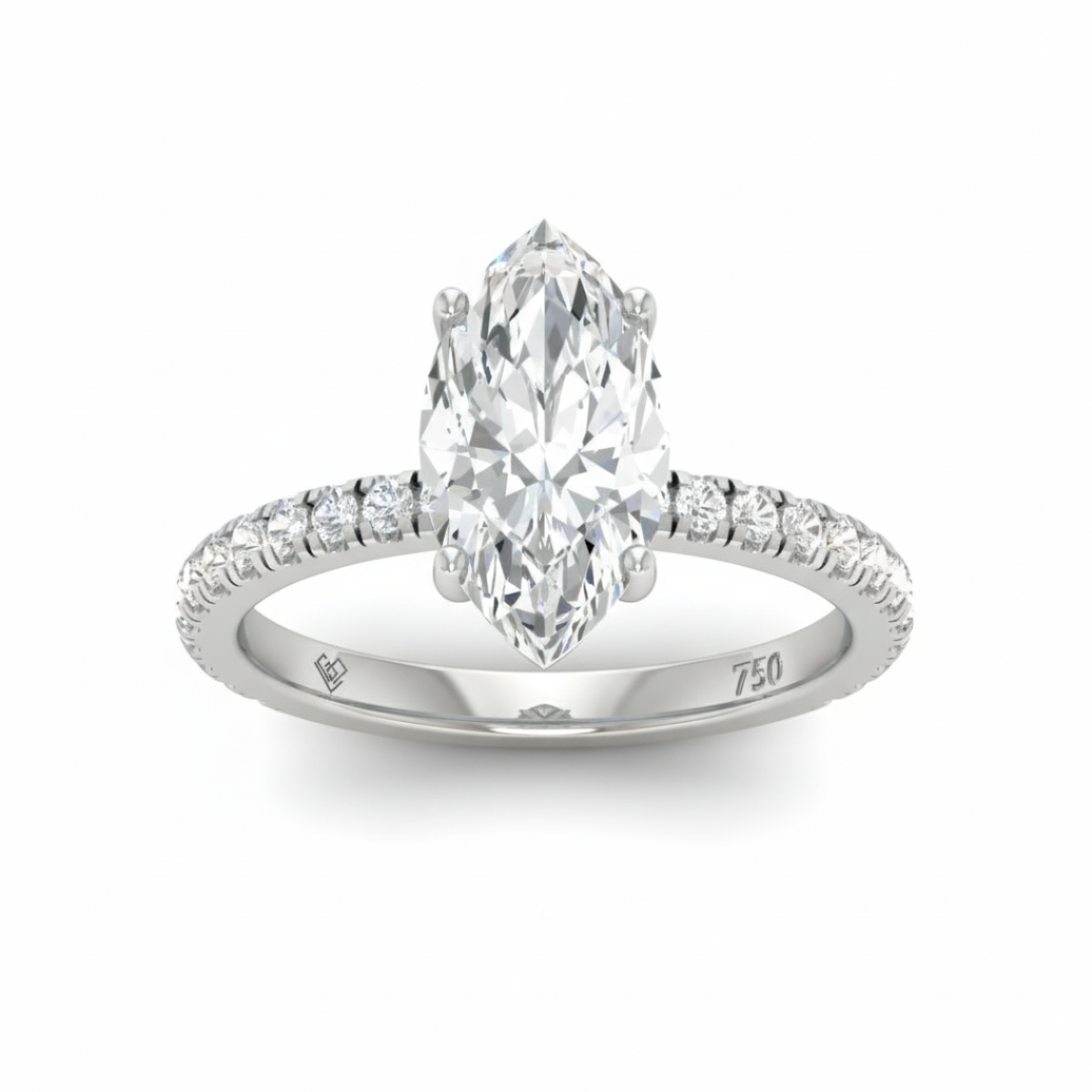 Chloé Marquise Cut Diamond Engagement Ring with Diamond Hidden Halo and Diamond Band