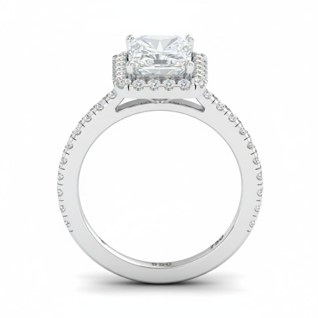 Bella Radiant Cut Diamond Engagement Ring with Diamond Halo & Diamond Band