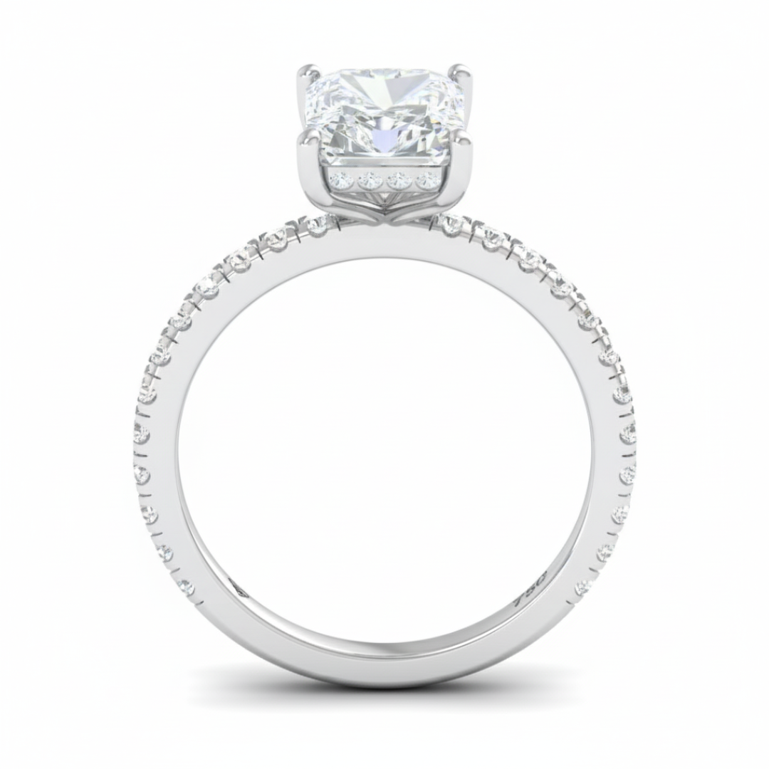 Chloé Radiant Cut Diamond Engagement Ring with Diamond Hidden Halo and Diamond Band
