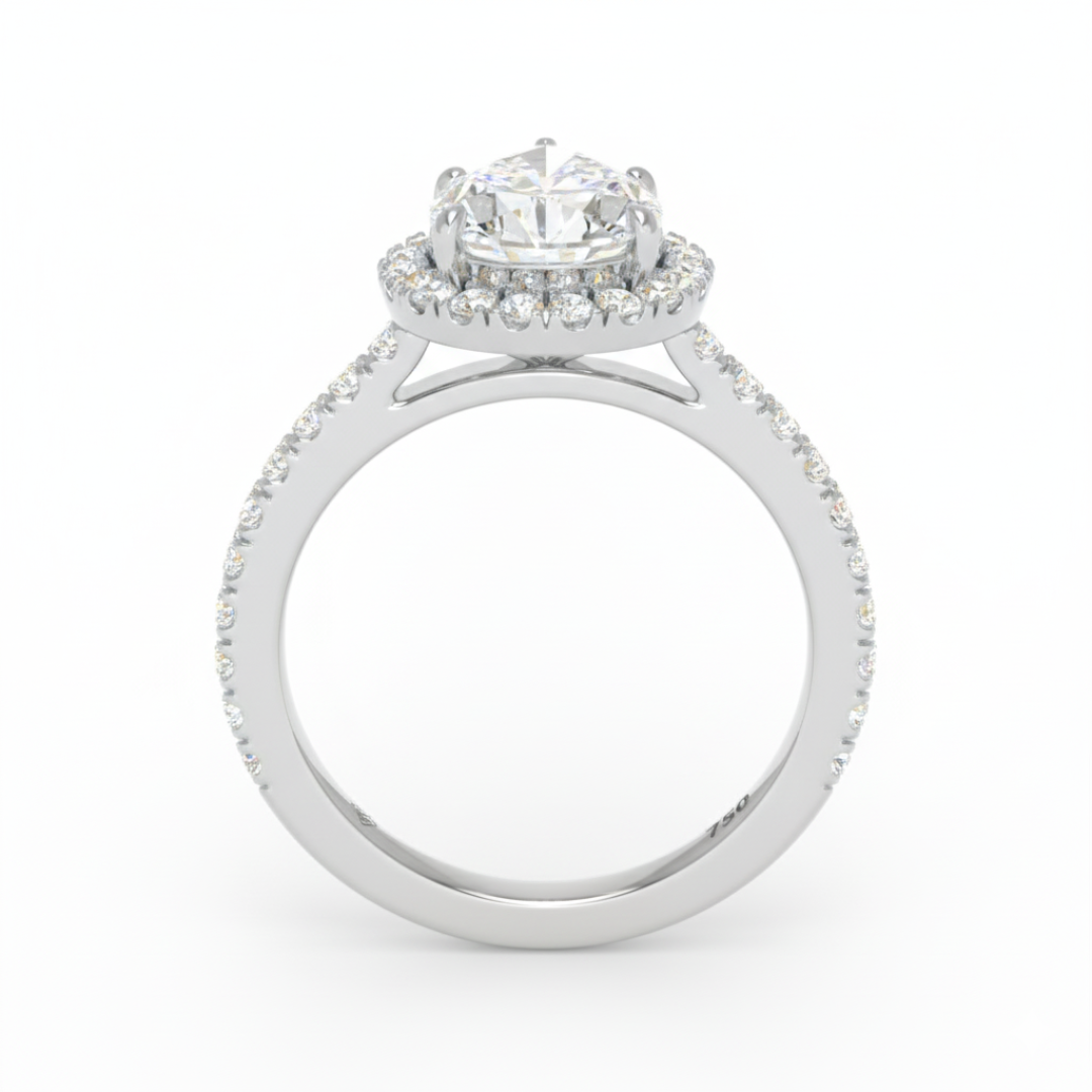 Bella Pear Cut Diamond Engagement Ring with Diamond Halo & Diamond Band