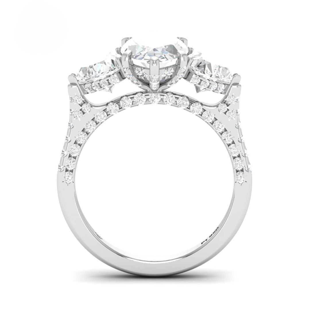Victoria Marquise Cut Diamond Engagement Ring with Heart Cut Side Diamonds and 3D Diamond Band