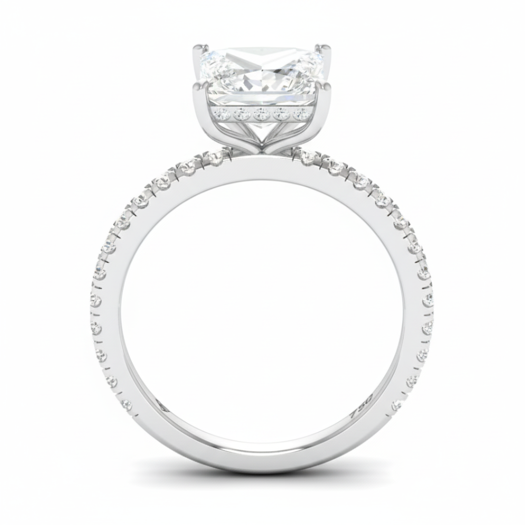 Chloé Princess Cut Diamond Engagement Ring with Diamond Hidden Halo and Diamond Band