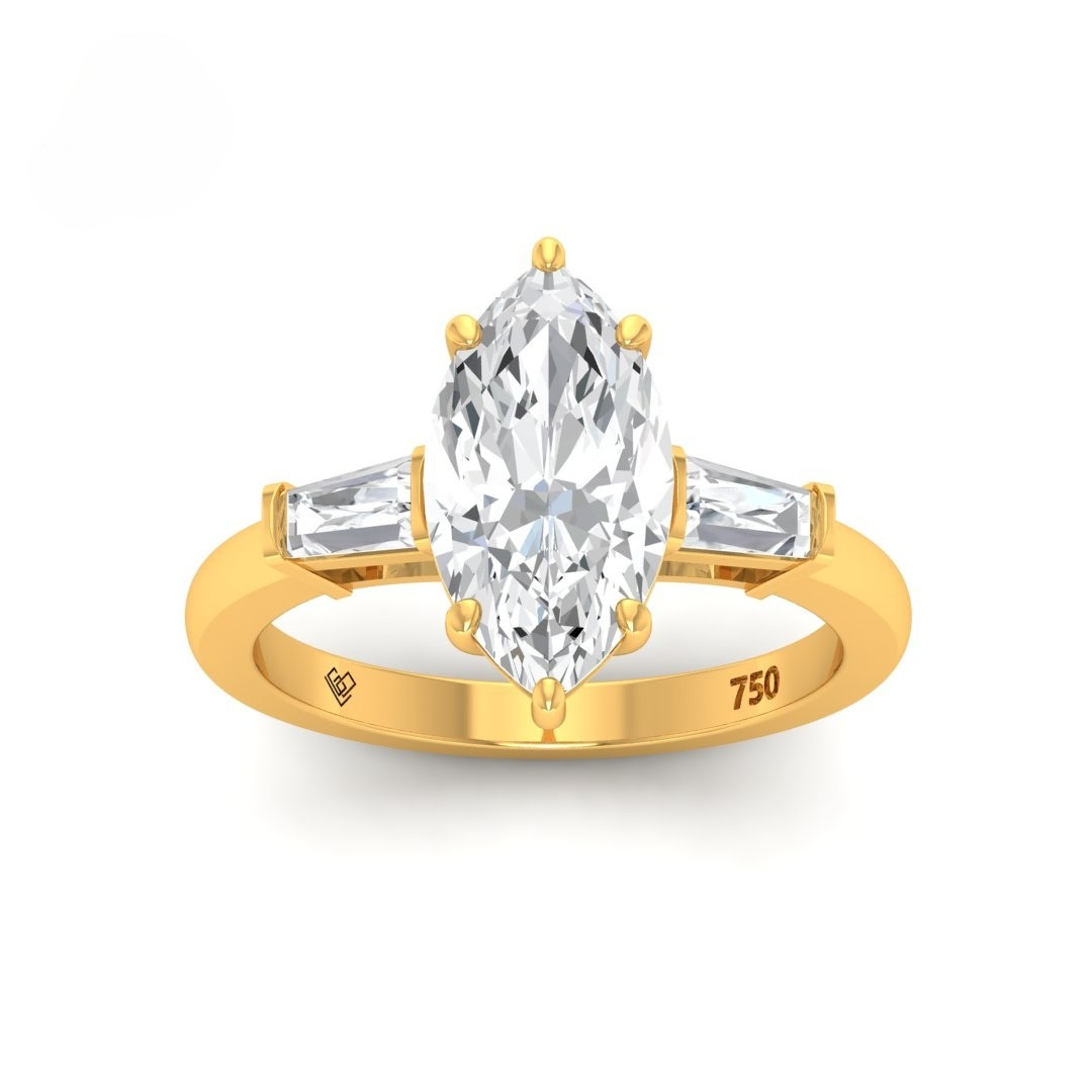 Mary Marquise Cut Diamond Engagement Ring with Tapering Baguette Cut Side Diamonds
