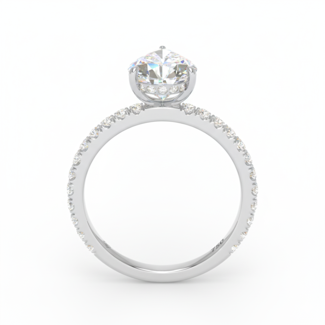 Chloé Pear Cut Diamond Engagement Ring with Diamond Hidden Halo and Diamond Band