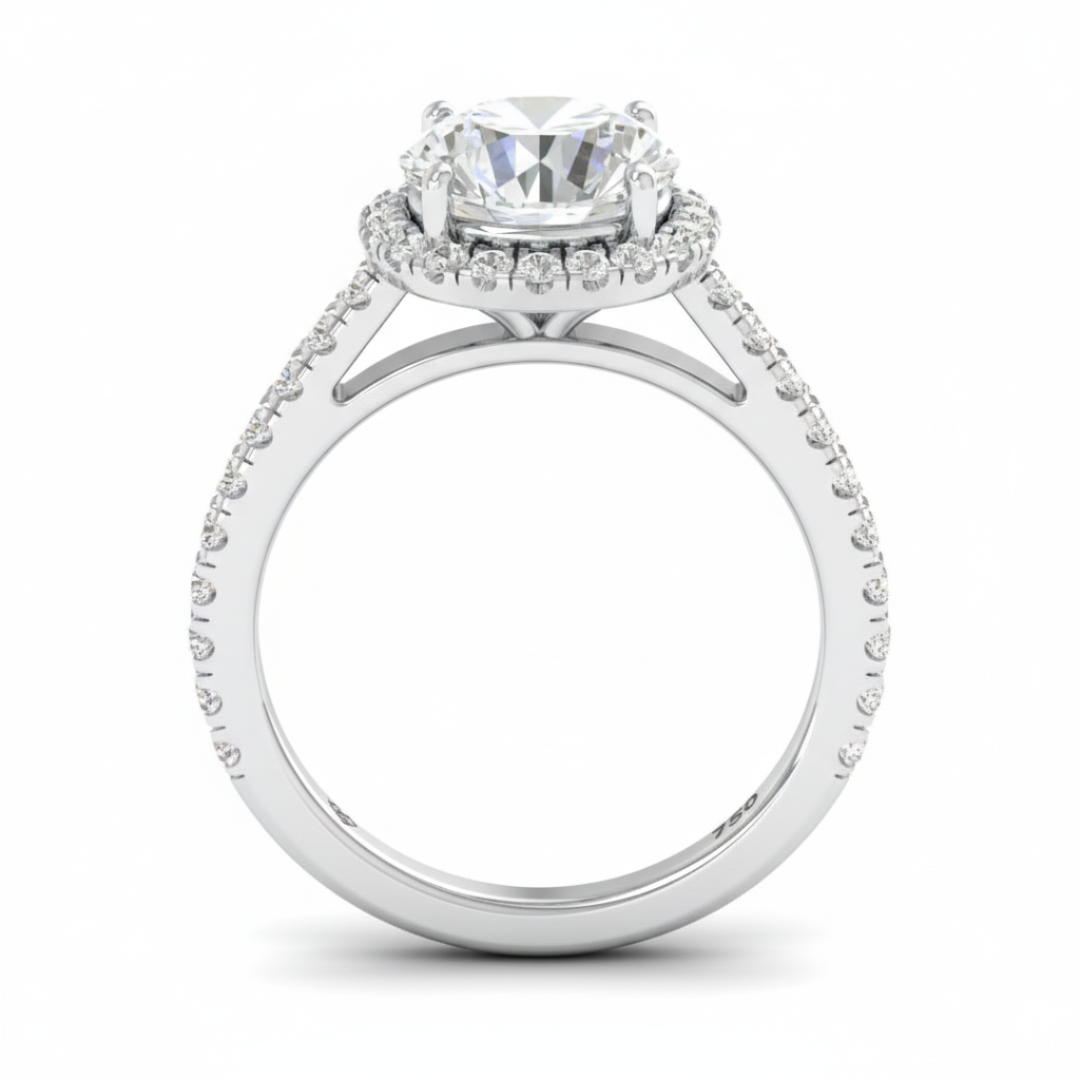 Bella Round Cut Diamond Engagement Ring with Diamond Halo & Diamond Band