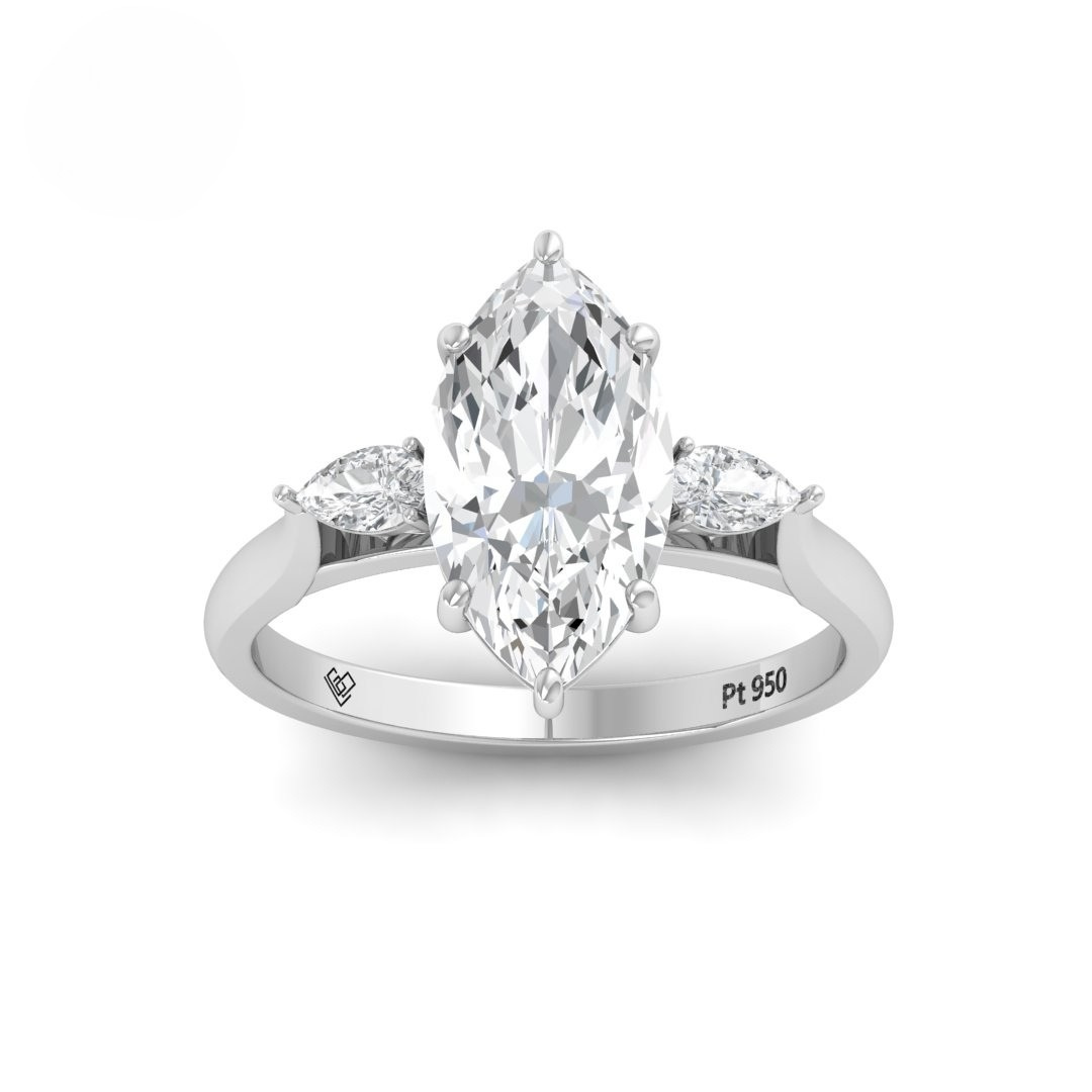 Sofia Marquise Cut Diamond Engagement Ring with Pear Cut Side Diamonds