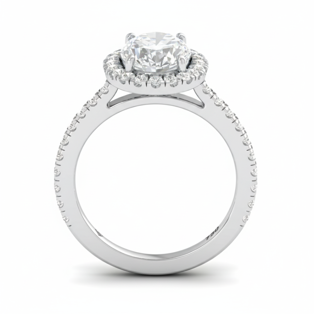 Bella Oval Cut Diamond Engagement Ring with Diamond Halo & Diamond Band