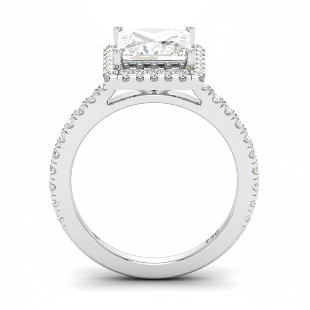 Bella Princess Cut Diamond Engagement Ring with Diamond Halo & Diamond Band