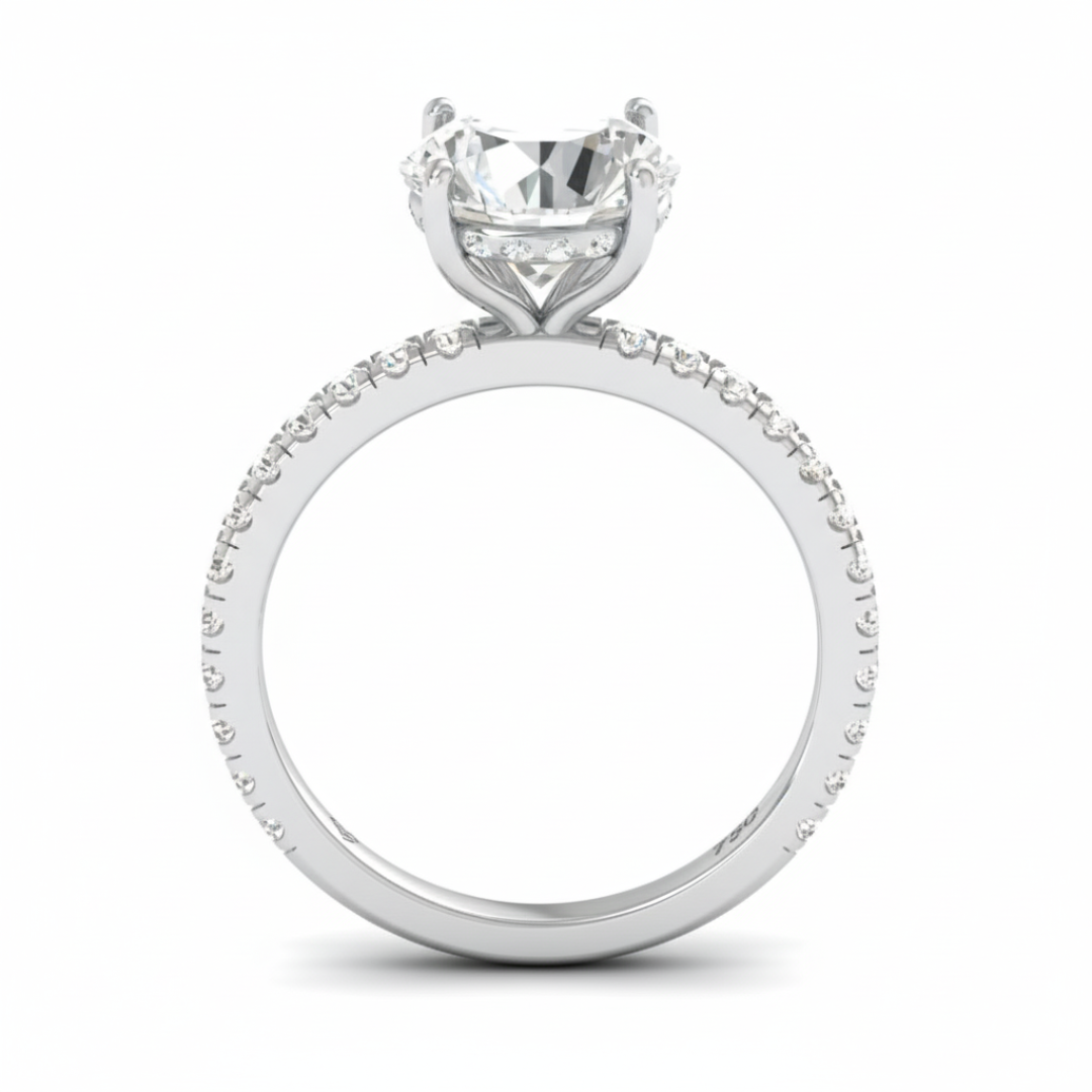 Chloé Round Cut Diamond Engagement Ring with Diamond Hidden Halo and Diamond Band