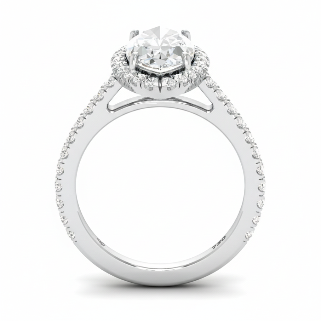 Bella Marquise Cut Diamond Engagement Ring with Diamond Halo & Diamond Band