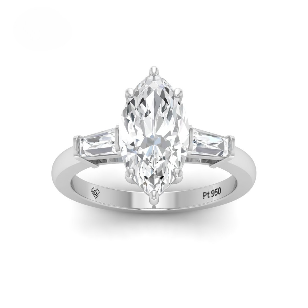 Mary Marquise Cut Diamond Engagement Ring with Tapering Baguette Cut Side Diamonds