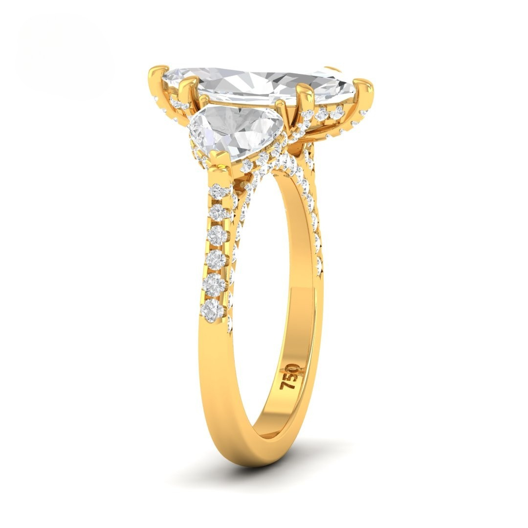 Victoria Marquise Cut Diamond Engagement Ring with Heart Cut Side Diamonds and 3D Diamond Band
