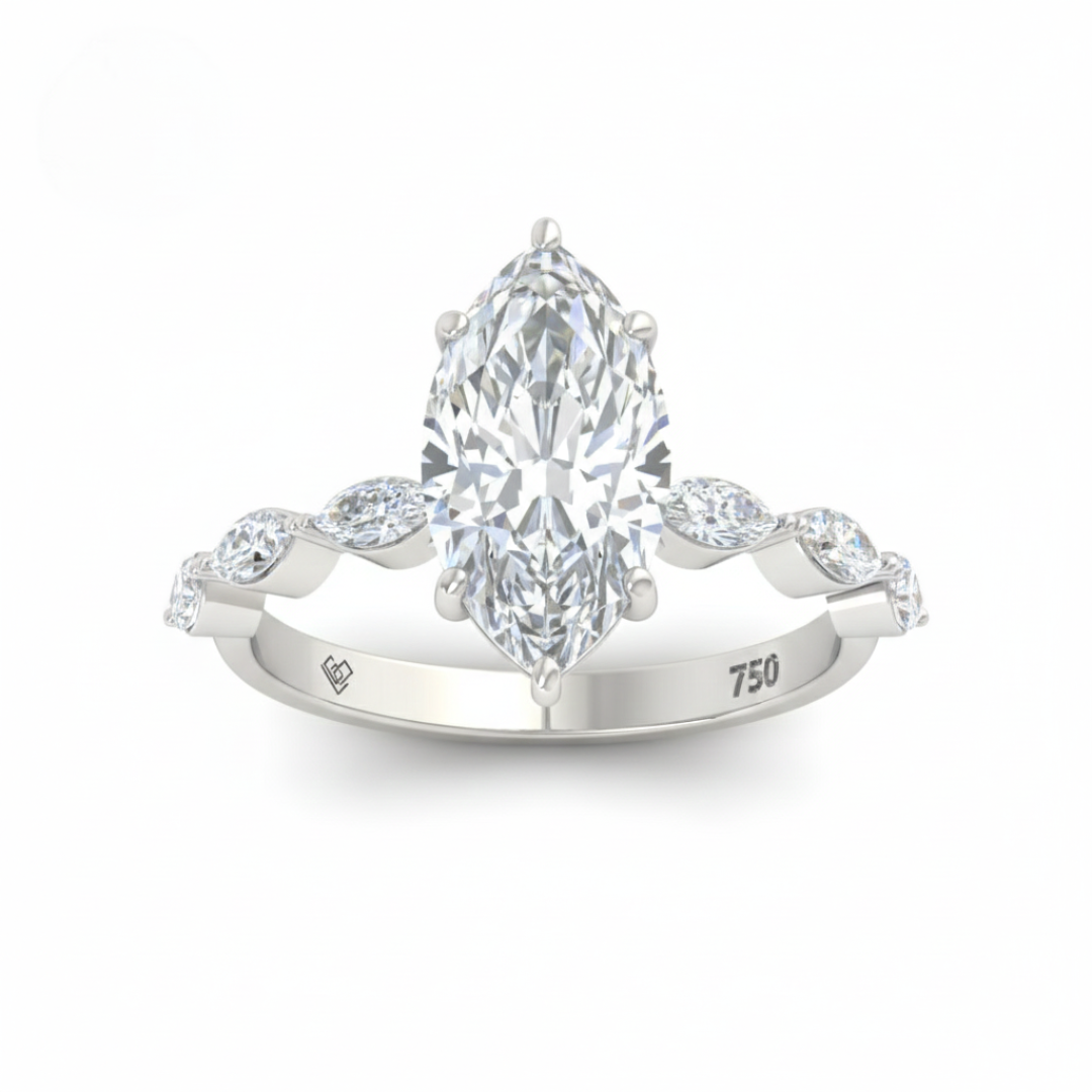 Kasandra Marquise Cut Diamond Engagement Ring With A Marquise Cut Diamond Band